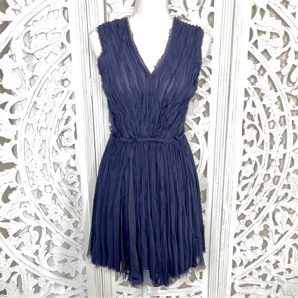 J. Mendel Paris Navy Pleated Mini Dress - Picture 1 of 7